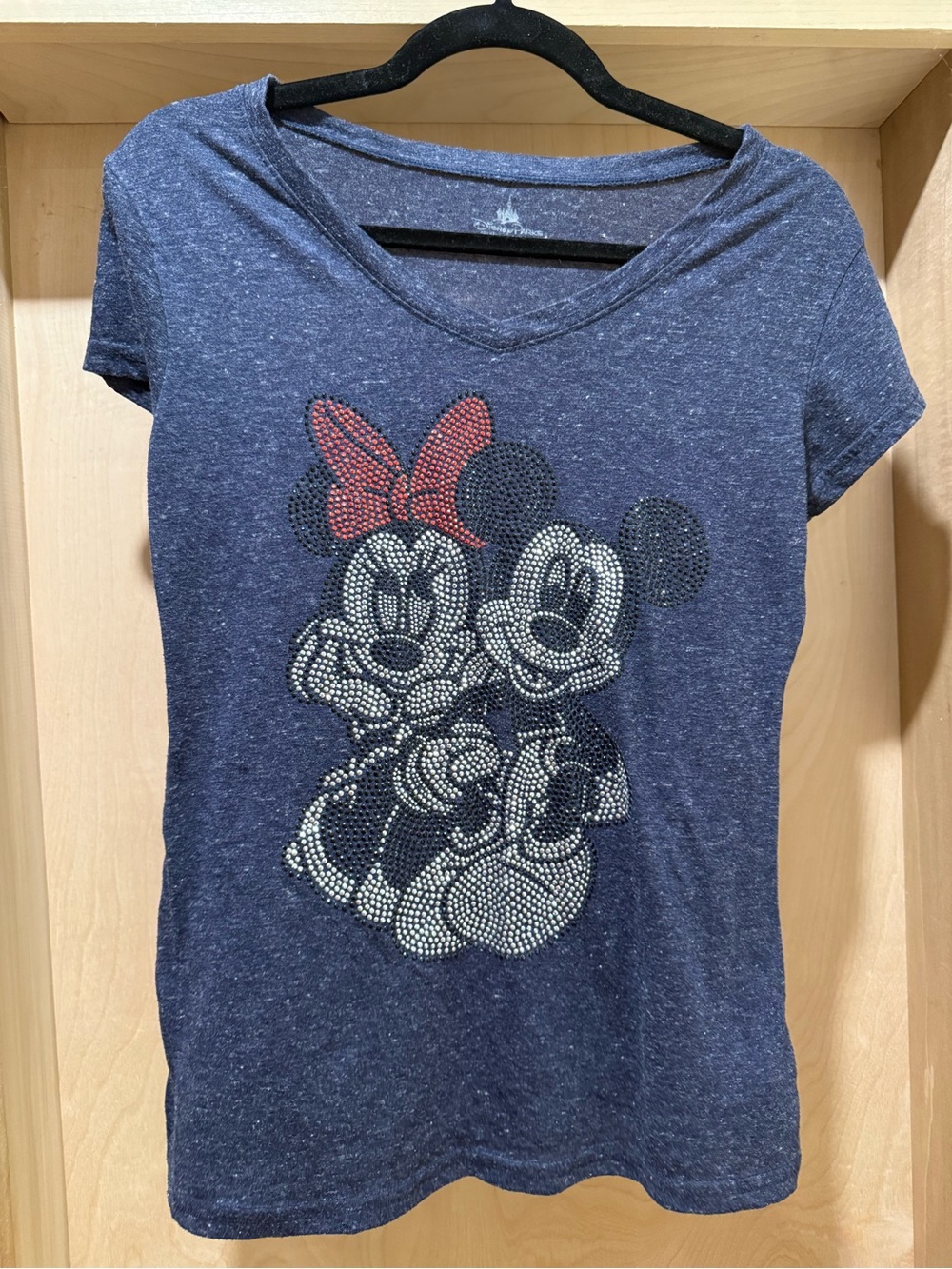 Disney Women’s Navy Minnie & Mickey Rhinestone Graphic Tee Size Small
